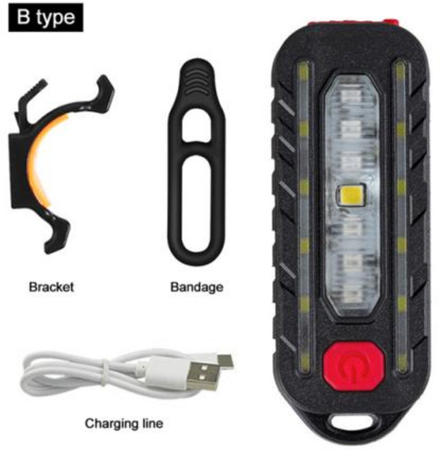 미니 손전등 전술 경찰 어깨 빛 클립 USB 충전식 터치 자전거 미등 캡 헬멧 램프 키 체인 라이트, 1개, 02 Black B