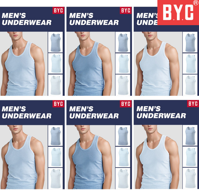 BYC 남성 유색 런닝 6매 순면 100 칼라 혼합 색상