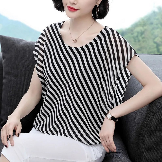 Kingfishe 여성 여름 쉬폰 블라우스 오피스룩 빅사이즈 반팔 티셔츠 사은품랜덤발송 cong717Qm6