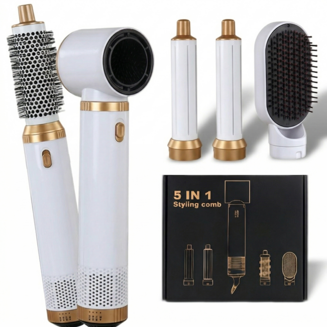 Raniz 5in1 BLDC 에어 스타일러 헤어 드라이기, 아이보리 골드, D-55