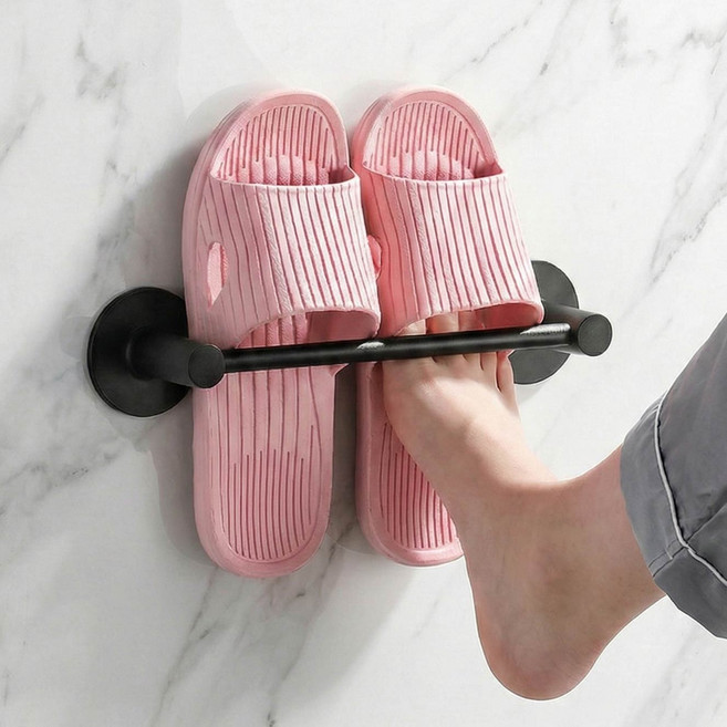 슈가라인 무타공 스텐 슬리퍼 거치대 걸이 행거, 1개, 블랙