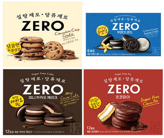 롯데 ZERO (미니카카오케이크171g+쿠앤크샌드288g+초코파이336g+초콜릿칩쿠키168g)총4개, 1세트, 963g