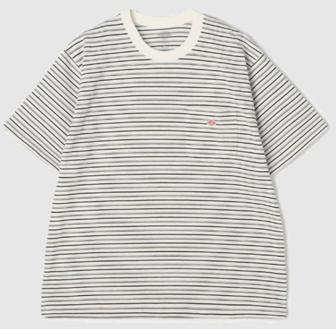 [단톤]DANTON_ 스트라이프 포켓 티셔츠 _STRIPE POCKET T-SHIRT Ecru x Black
