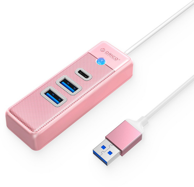 오리코 A타입 USB3.0 5Gbps 15cm 케이블 길이 USB멀티허브 PWC2U-U3, 핑크, 1개