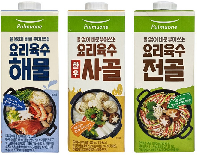 풀무원 요리육수 1000ml 3종 (해물+한우사골+전골) 1세트 국물요리 간편육수, 1개, 1L