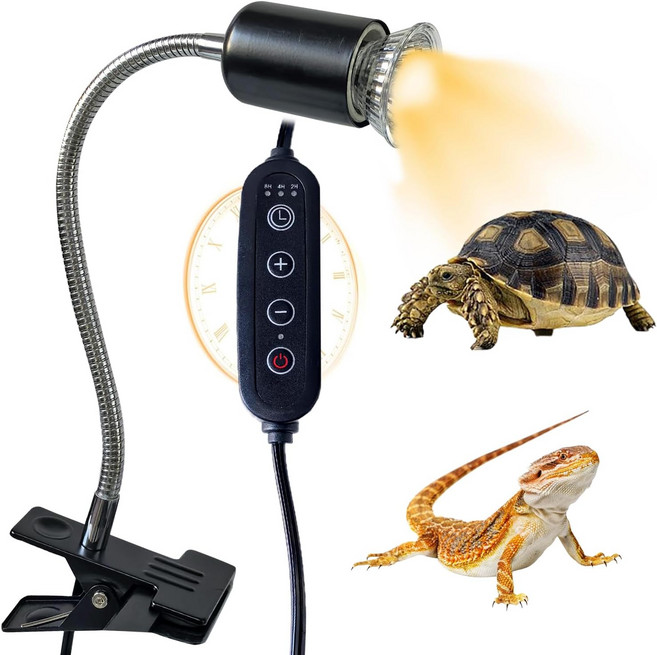 BNOSDM 파충류 열 램프 수족관 거북이 수조용 UVA UVB 조명 2 * 50W 베이킹 라이트와 360 회전 가능한 타이밍 및 디밍이 있는 거북 도마뱀 뱀 병아리용, Single-head Black