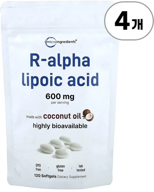 마이크로 인그리디언츠 R-알파 리포산 200mg Micro Ingredients R-Alpha Lipoic Acid 200 mg 120정, 4개 - 쿠팡