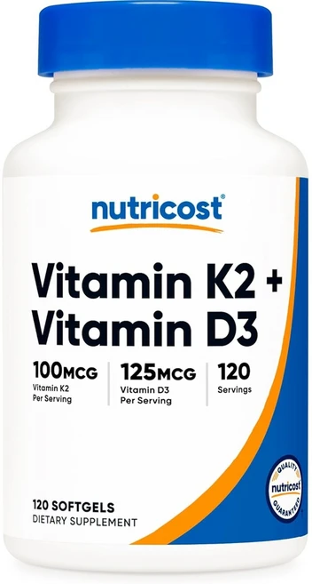Nutricost 비타민K2 + 비타민D3 소프트젤 120정, 1개 - 쿠팡