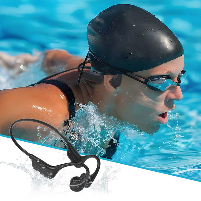 CCAGU골전도 블루투스 이어폰 오픈형 IP68 방수 32G 메모리 내장 무선 수영 이어폰, 블랙