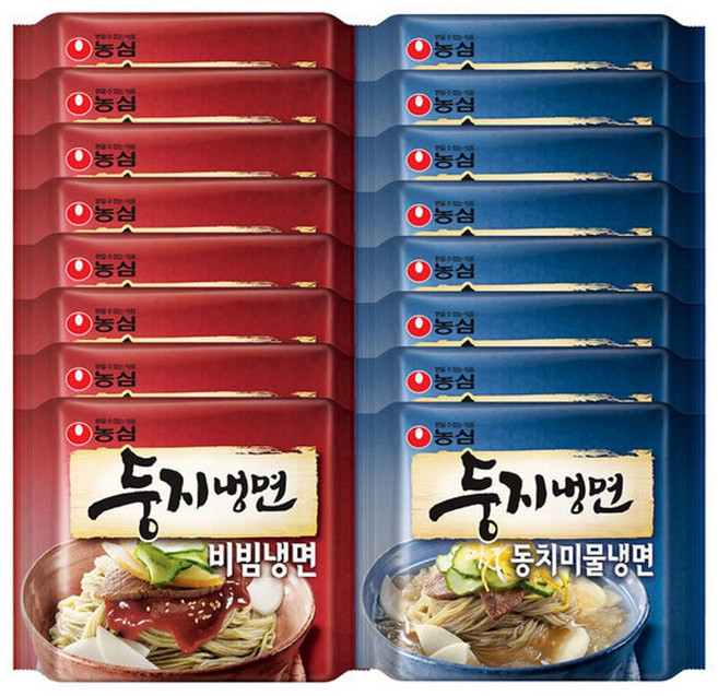 농심 둥지냉면 비빔냉면8봉+동치미8봉(총16개) 쫄깃한 시원한 육수 여름 별미 홈파티 가정용 물냉 비냉, 16개
