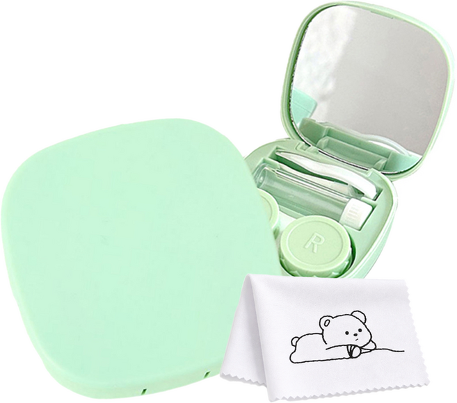 로앤제이 휴대용 렌즈케이스 세트 집게 거울 흡착봉 렌즈통 여행용, 1개, 민트