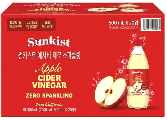 썬키스트 애사비 제로스파클링, 500ml, 20개