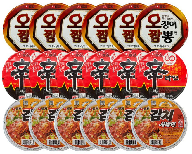 농심 신라면컵X6개+김치사발면X6개+오징어짬뽕컵X6개 총18개, 18개