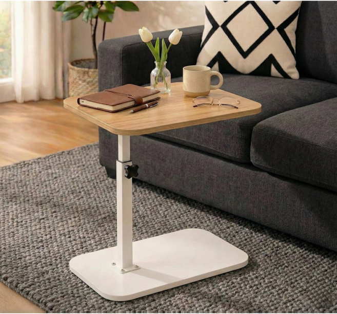 연모먼트 침실 거실 미니 높이조절 협탁 사이드 소파 테이블, 원목x화이트프레임