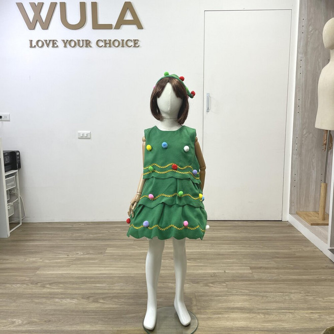 聖誕層次裙套裝-兒童版WULA烏拉 女聖誕裙裝 聖誕樹裝 聖誕樹裝 聖誕樹裙子 聖誕節裝扮 女裝聖誕服 小聖誕樹裝 聖誕樹