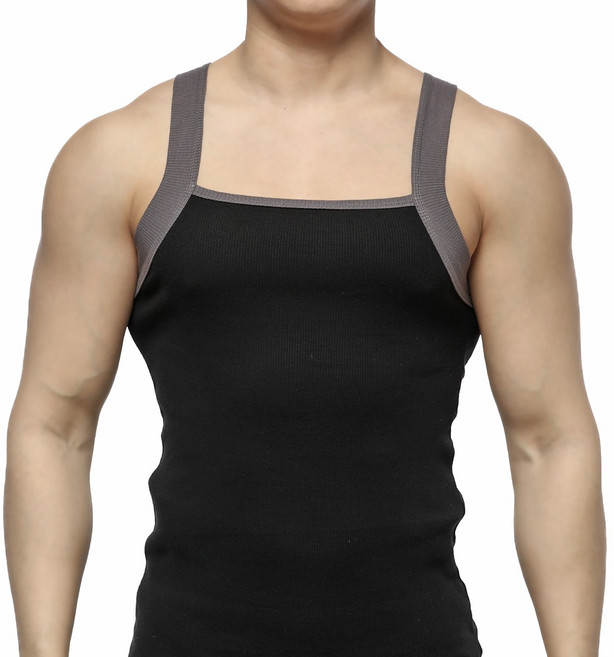 METROMALEWEAR [M2W] Square Cut Tank Top Contrast Black (3125-30)