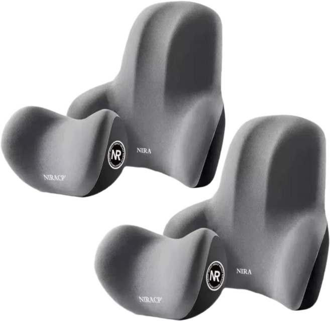 로엘카스튜디오 프리미엄 메모리폼 차량용 목 허리 쿠션 세트, 2세트, 그레이