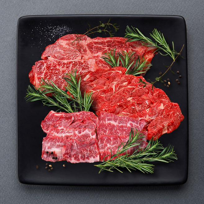 [한우고집쟁이] 투뿔 한우 세트 구이용 등심 갈비살 치마살 살치살 제비추리 업진살, 1++한우 실속구이모듬(총800g)