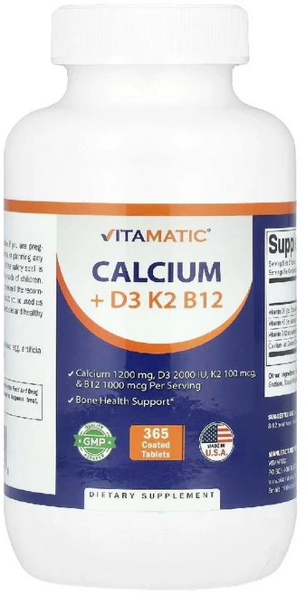 바이타매틱 칼슘 1200mg 비타민D3 K2 B12 함유 Calcium 코팅 정제 365정, 1개 - 쿠팡
