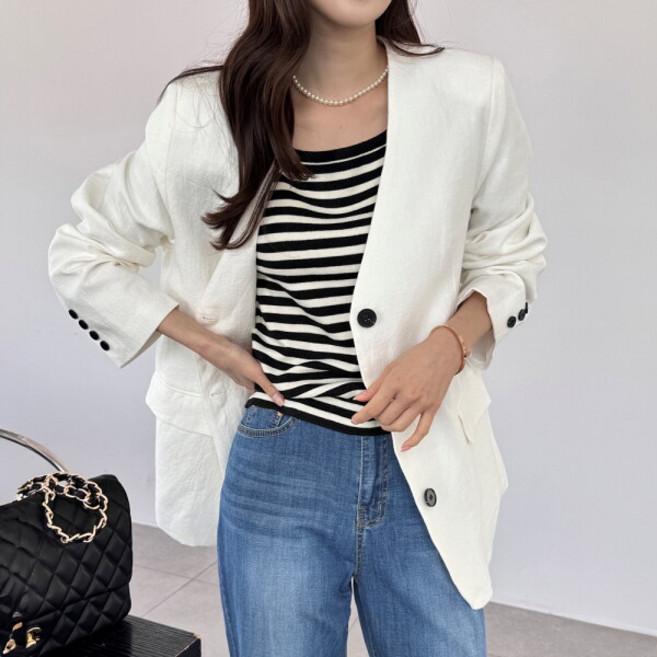 [모리스커밍홈] 오버핏 노카라 린넨자켓_M2504JK604B