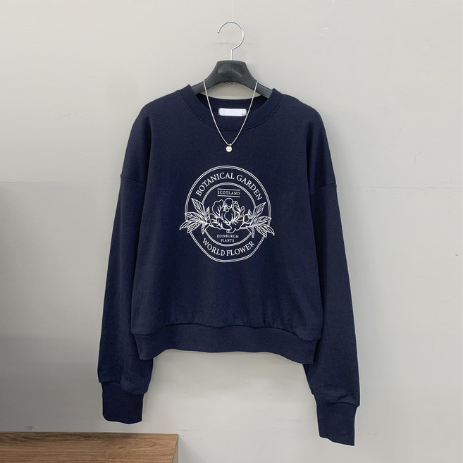 [행복여] 보타니컬 프린팅 루즈핏 세미 크롭 맨투맨