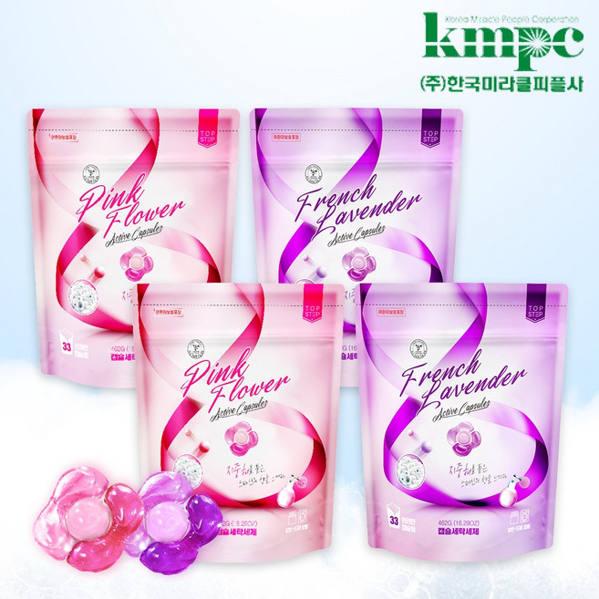 탑스텝 고농축 핑크플라워 프렌치라벤더 캡슐세탁세제33개입 세트, 핑크플라워 2세트+프렌치라벤더 2세트, 33개입, 1개