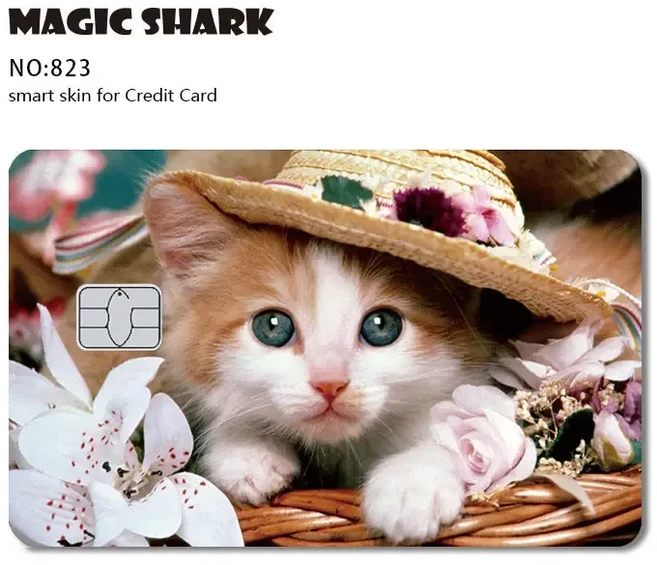 매직 상어 귀여운 고양이 드래곤 애니메이션 좀비 꿈꾸는 PVC 필름 스티커 커버 스킨 직불 신용 은행 카드, 02 Small Chip, 05 823