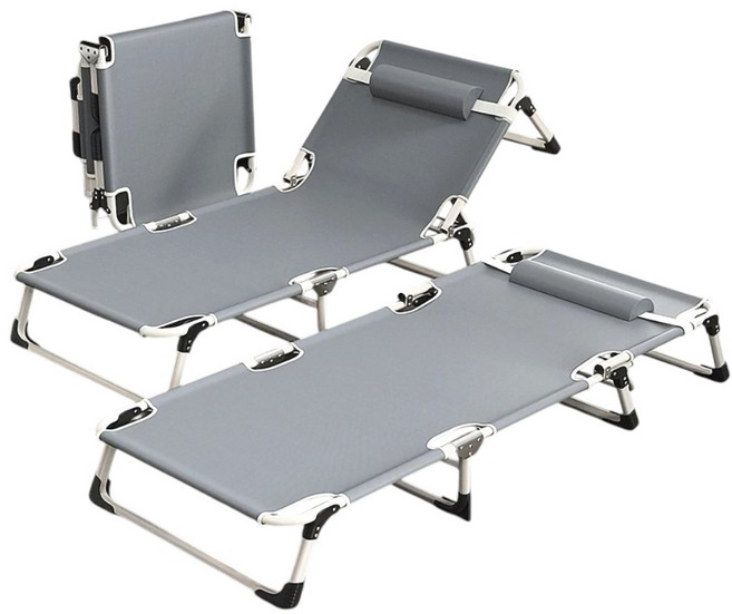午睡摺疊躺椅 75公分加寬床面 四檔調節, 加寬75cm方管三折床灰色四檔調節