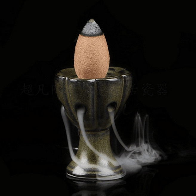 迷你倒流香爐 陶瓷薰香爐 錐香爐 香盤, 1個, 小蓮花