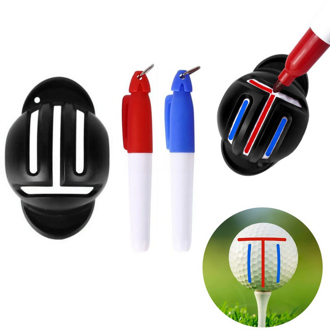 도나토르 골프공 퍼팅라인 T자 볼라이너(빨간펜1개+파란펜1개), 1세트, 블랙(볼라이너+펜2종)