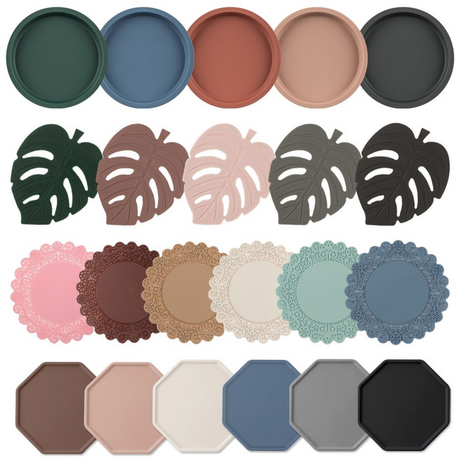 플라이토 국산 실리콘 컵받침 폴리곤 컵뚜껑 티코스터 커피숍 카페 용품, 05_레이스(소) 연브라운