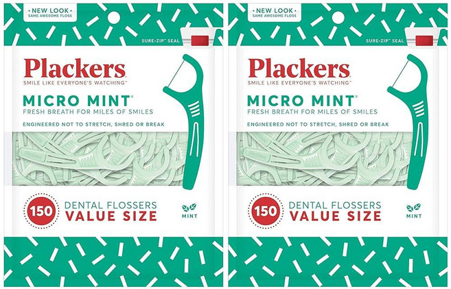 Plackers Micro Mint 치실 픽 150개 2팩, Plackers Micro Mint 치실 픽, 150개