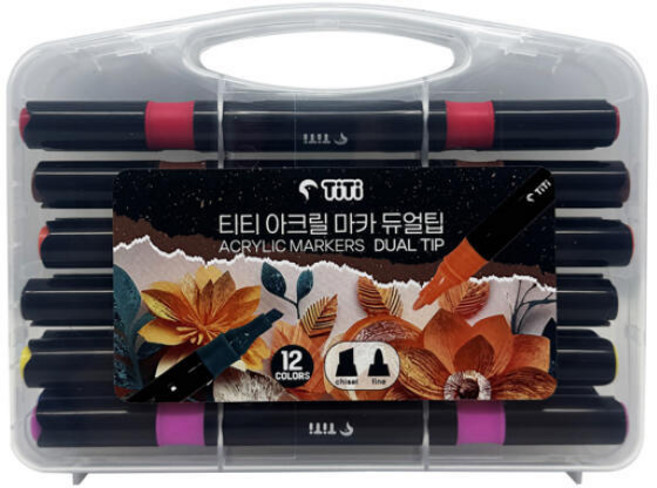 티티 아크릴마카 듀얼팁 (염색펜 신발리폼 칼라마카), 1개, 12색