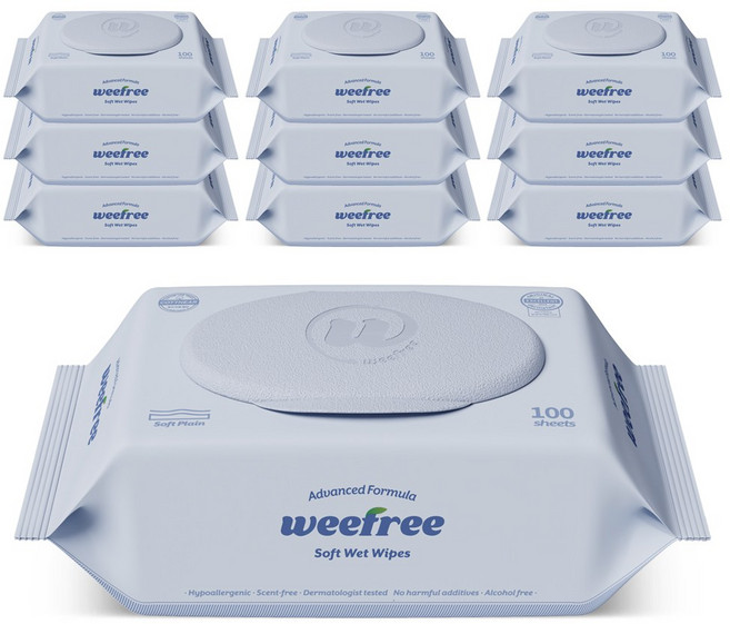 위프리 소프트 블루 아기물티슈 캡형, 10개, 100매, 50g