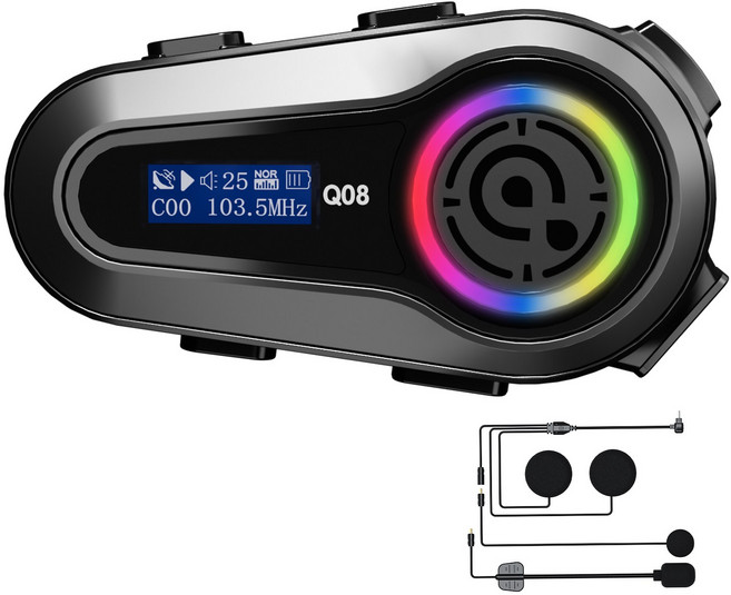 SILUNA Q08 오토바이 LED 디스플레이 헬멧 블루투스 2in1 마이크 세트 노이즈캔슬링, 블랙, Q08-1