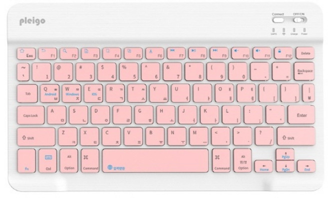 PLEIGO 무선 저소음 휴대용 파스텔 슬림 블루투스 키보드, 핑크, KB10