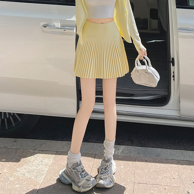 夏季高腰A字顯瘦百褶短裙女