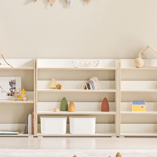 [국내생산 E0등급] 꽁떼떼 포레 유아 아기 교구장 800 키즈 아동 낮은 책장, 4단, 화이트
