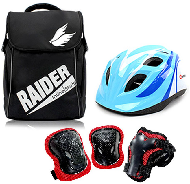에어워크 마리 핑크 아동 인라인 스케이트 보호장비 세트 / 인라인 가방+헬멧+보호대, 헬멧_블루/가방_블랙:보호대_레드_S, 1개