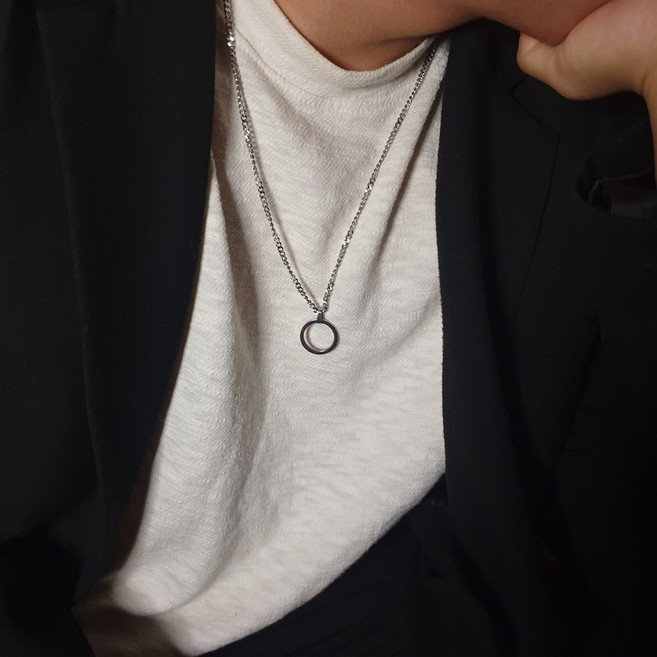 ACCE 자체제작 미니멀 써클 링 체인 목걸이 [ 써지컬스틸 악세사리 남자 여자 은 실버 데일리 미니멀 ]