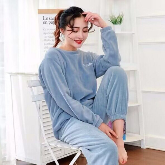 2025冬季加絨加厚珊瑚絨女睡衣套裝 春鞦家居服兩件套 3401