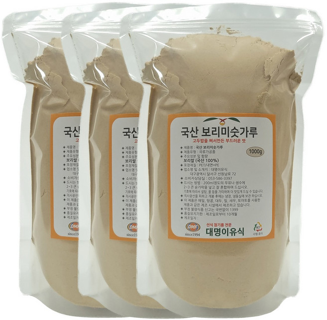 대명이유식 고두밥 쪄서볶은 보리미숫가루 국산100% 늘보리쌀 볶은보리가루 옛날 보리선식, 3개, 1kg