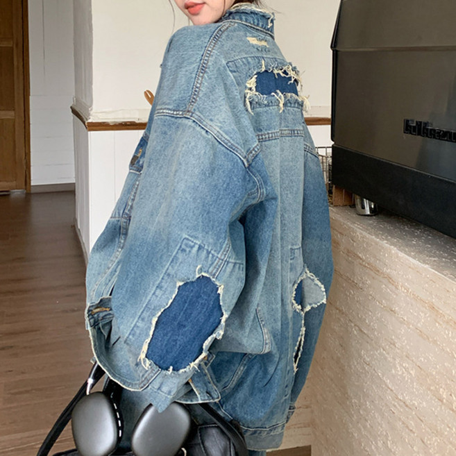 대박난박양 데미지 오버핏 유니크 청자켓(빅사이즈)