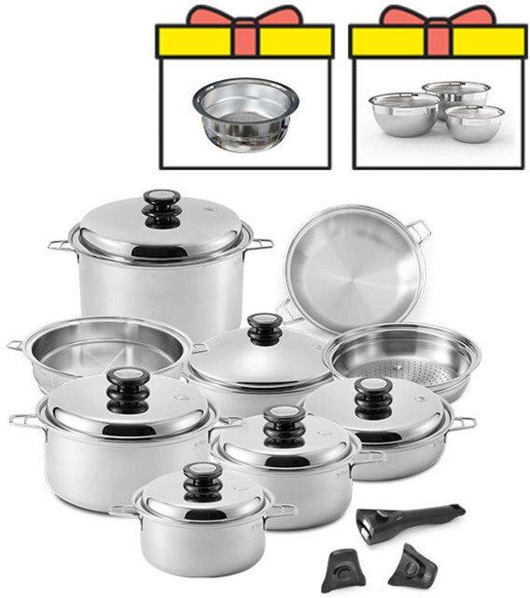 [JKLIVING] 마마르떼 그랜드 마스터세트 마스터세트 스타터세트 - 316Ti 티타늄 통5중 스테인레스 프리미엄냄비 세트 뚜껑까지 316Ti, 316Ti스테인레스, 1세트, 그랜드마스터세트+24스티머+믹싱볼세트