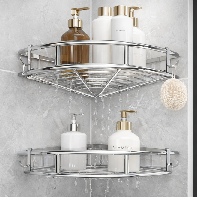 마더리빙 코너형 스테인리스 무타공 욕실선반, 실버, 2개