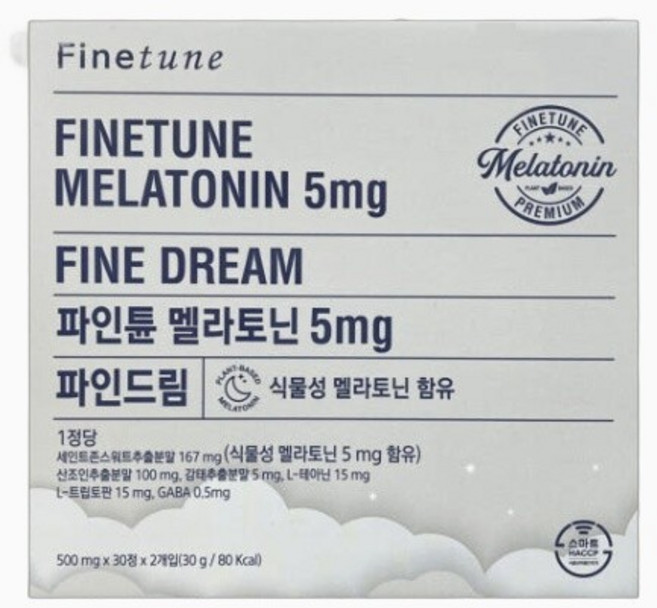 파인튠 멜라토닌 5mg 파인드림 식물성 멜라토닌 함유, 1박스, 60정