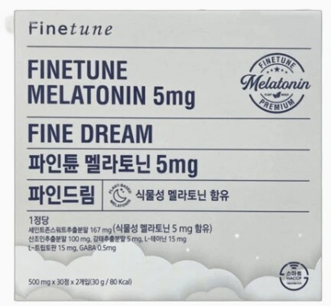 파인튠 멜라토닌 5mg 파인드림 식물성 멜라토닌 함유, 1박스, 60정 - 쿠팡