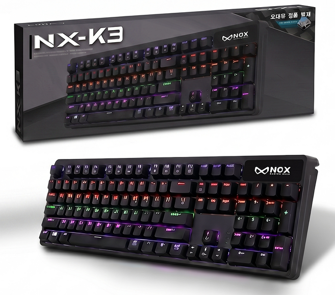 녹스 게이밍 키보드 기계식 청축 RGB LED 유선 키보드, 블랙, 녹스 K3
