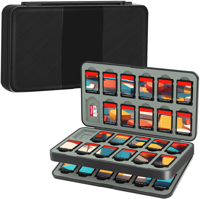 Vihimai 닌텐도 스위치 전용 칩 케이스 48칸 게임팩 수납 보관함 무광 블랙무늬, 1개, 검은색, RL 19