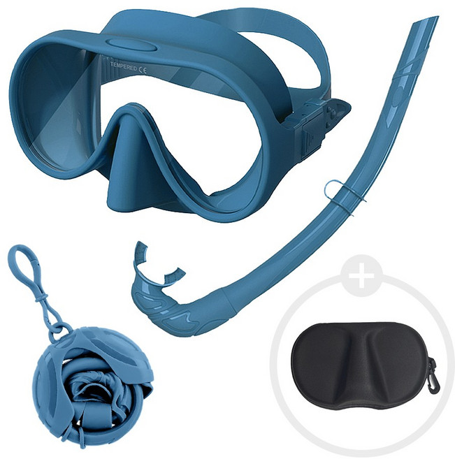 위베런 폴더블 스노쿨링 마스크 프리다이빙 장비 일안식 스노클링 어린이 성인 물안경 세트, 인디고블루